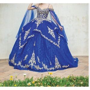 Dancing Queen -1638 Cold Shoulder Cape Sleeve Ballgown Sweet 15/16 , Prom Size 2